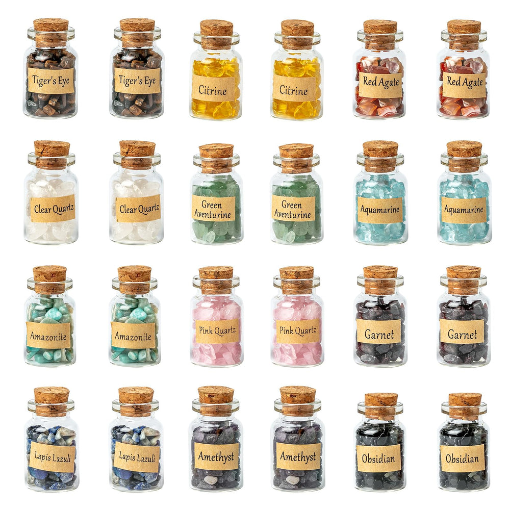 KHOCOEE 24-gemstone bottles with amethyst for meditation and energy balance.