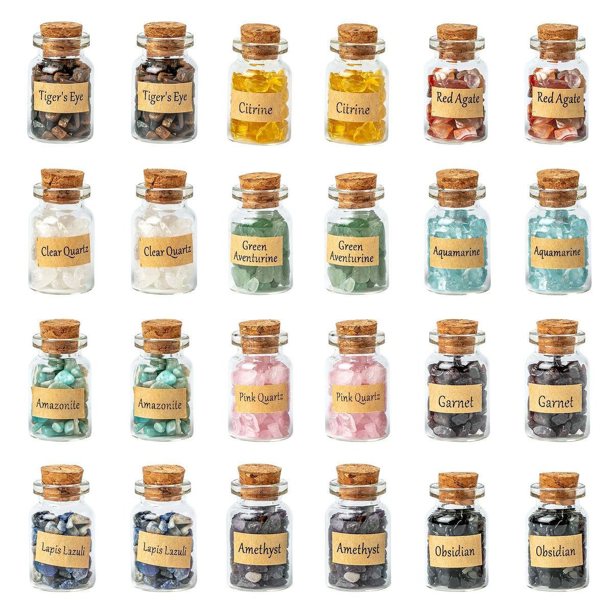 KHOCOEE 24-gemstone bottles with amethyst for meditation and energy balance.