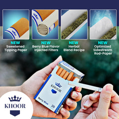 KHOOR Berry Blue filter close-up highlights blueberry infusion and herbal blend.