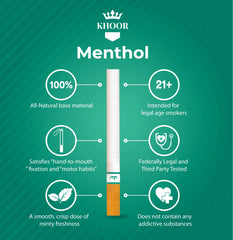 KHOOR Carton contents display reveals natural herbal blend and menthol filters.