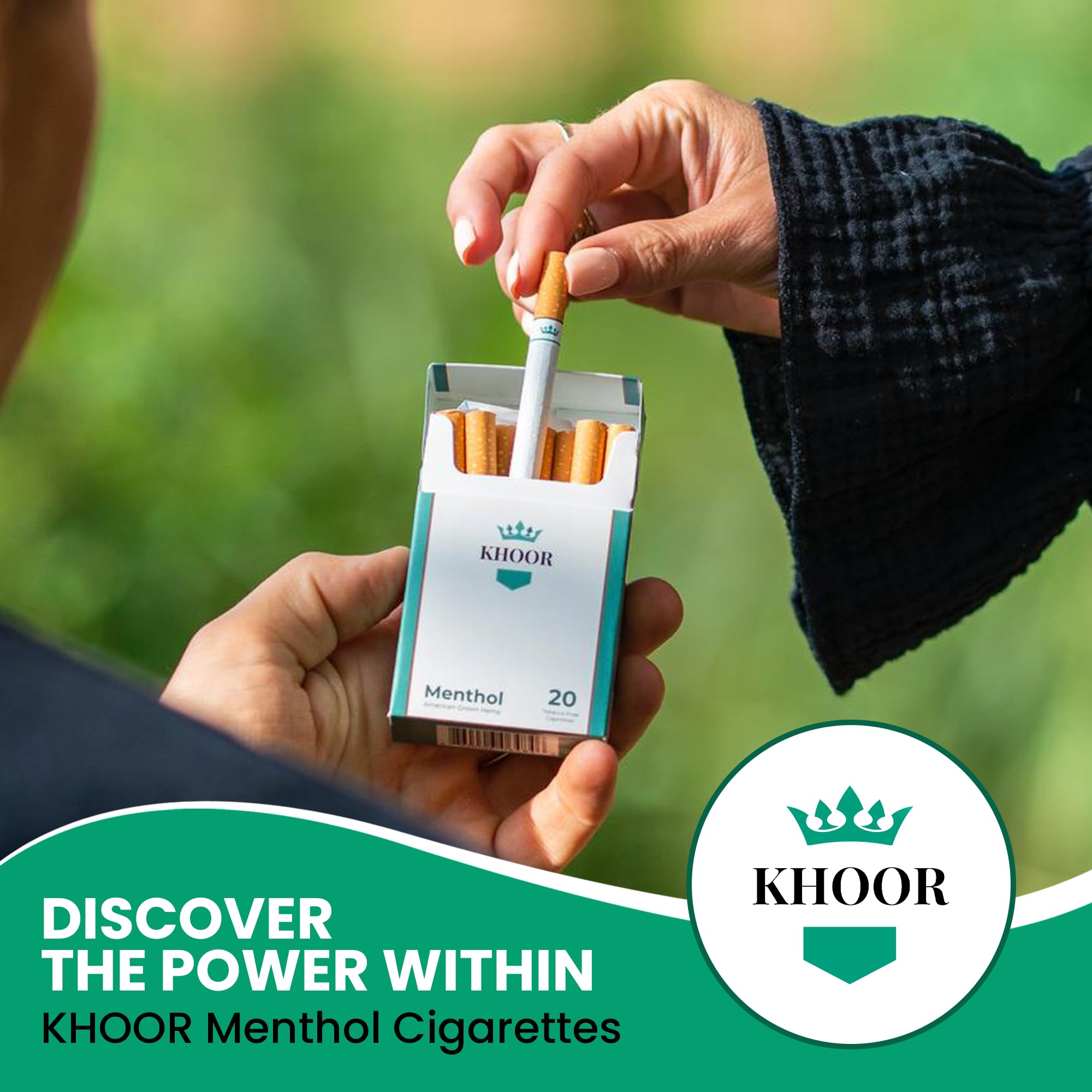 Khoor Menthol Cigarettes pack in hand shows discreet, portable smoking option.