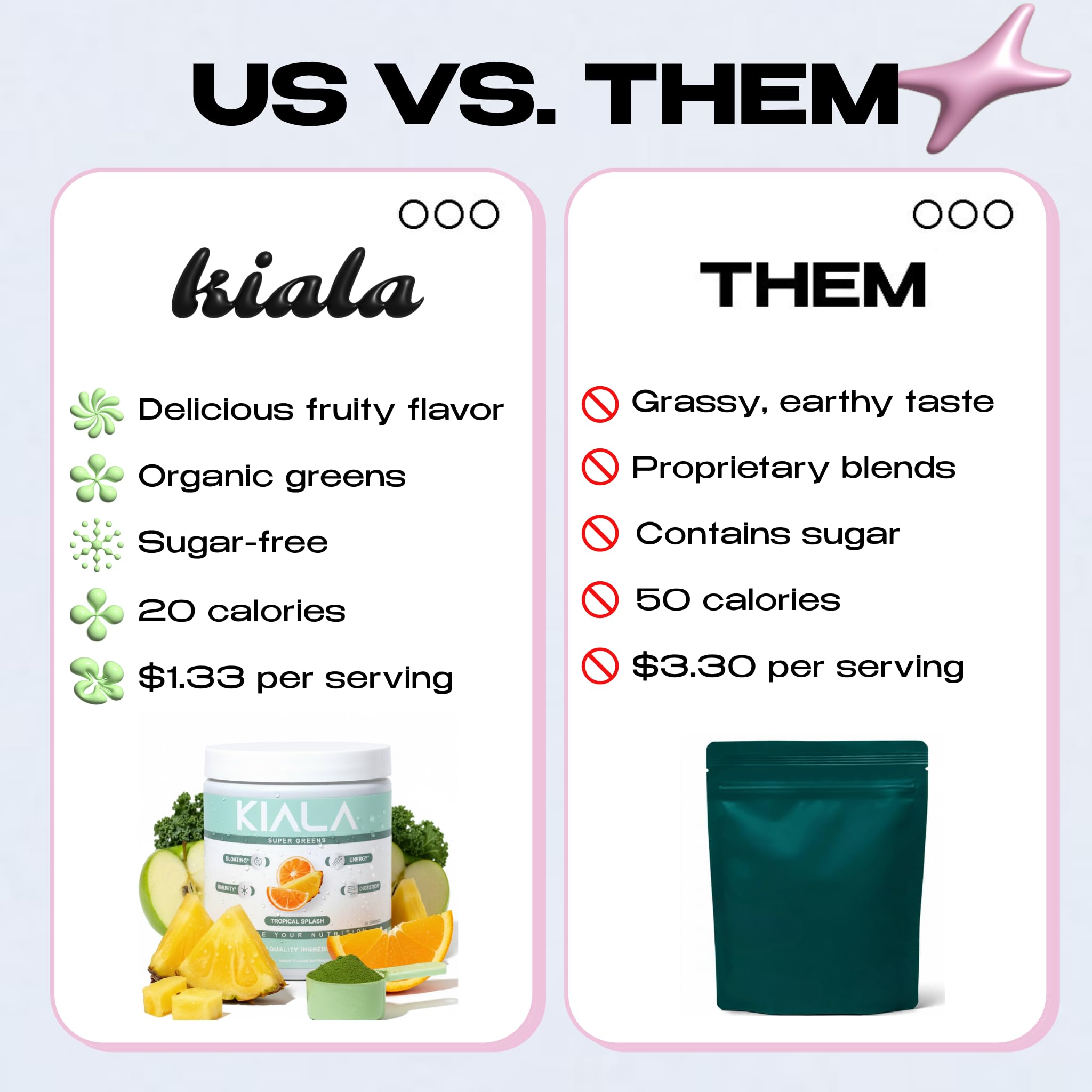 Kiala Nutrition Super Greens lemon slices; nutrient boost for daily vitality.