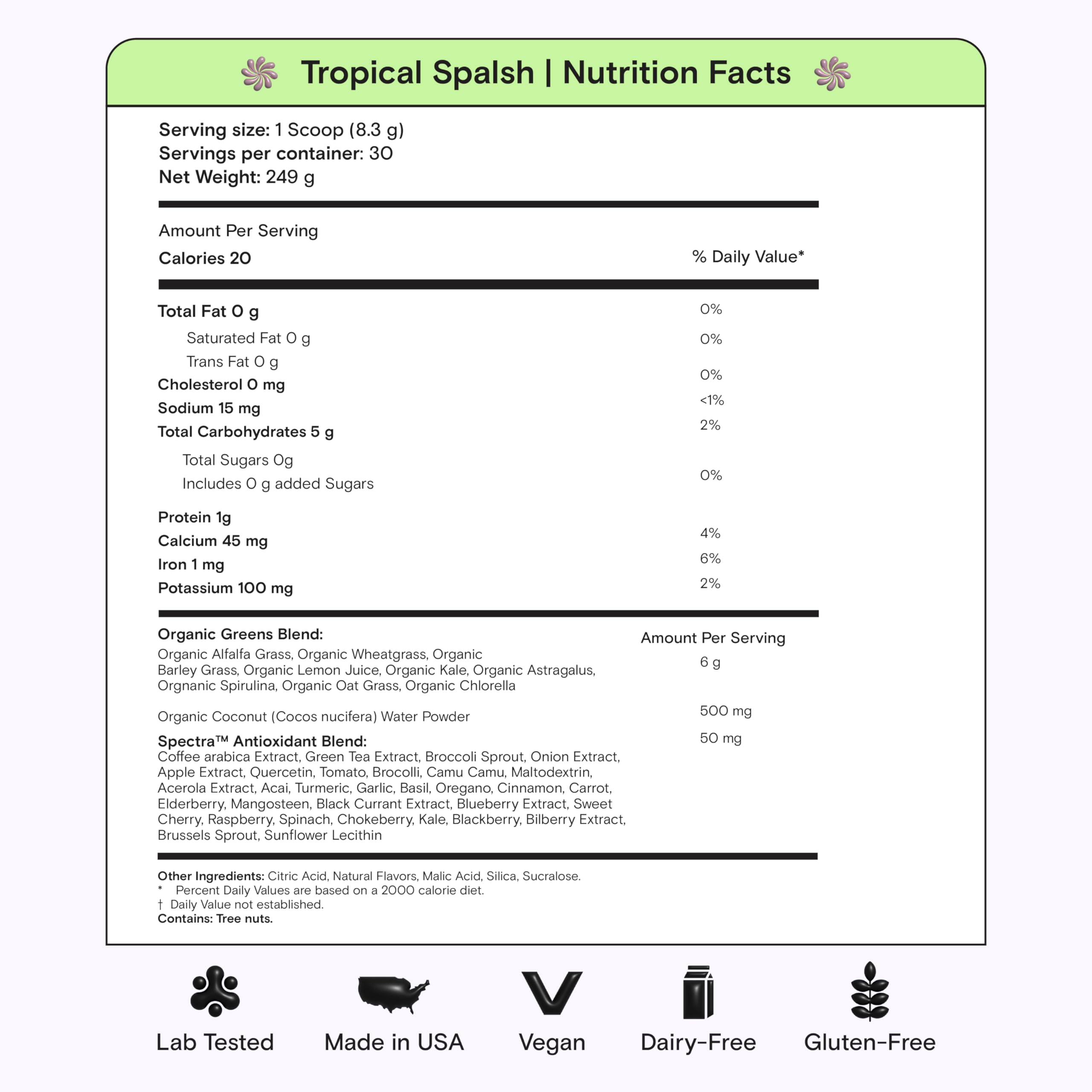 Kiala Nutrition Super Greens Spectra blend image emphasizing antioxidant-rich formula