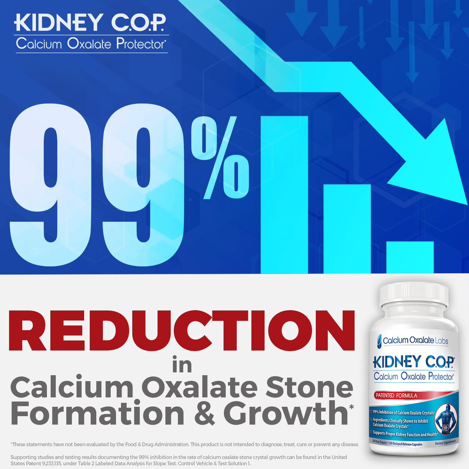 KIDNEY C.O.P. capsules close-up showing coated tablets for oxalate management.