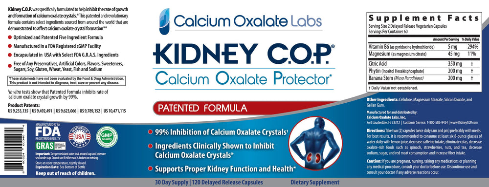 KIDNEY C.O.P. store display featuring calcium oxalate protector.