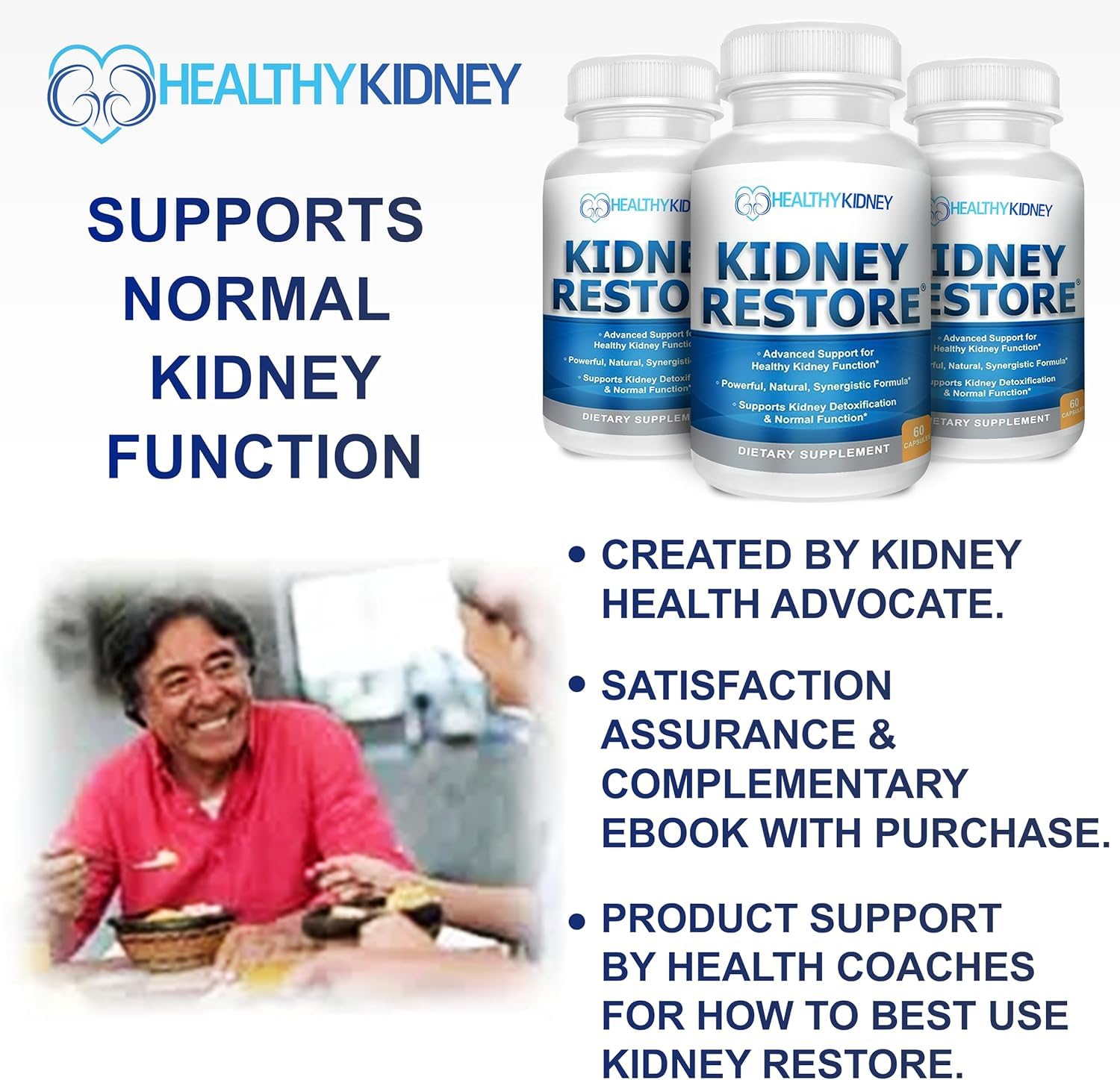 Kidney Restore graphic illustrating acid-base balance and toxin elimination
