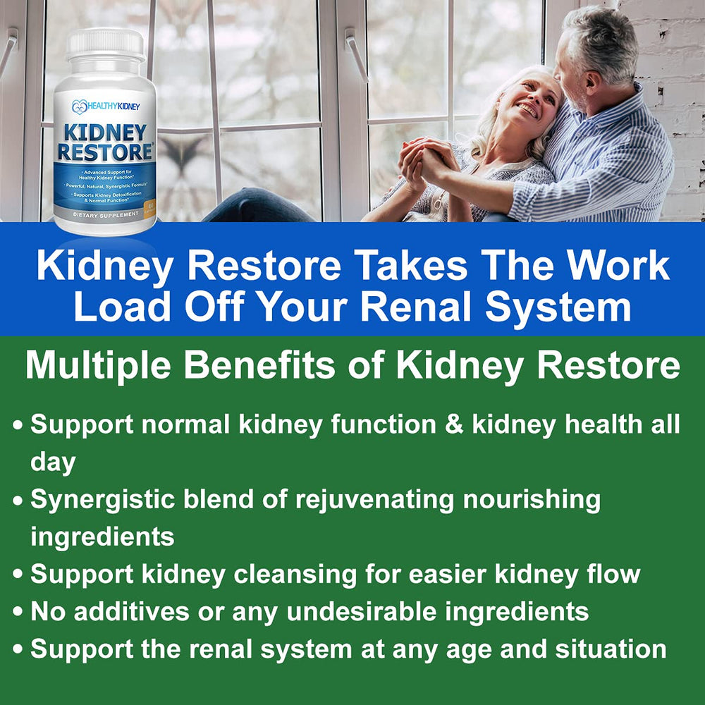 Kidney Restore FOS prebiotic image suggesting gut health support for renal function.