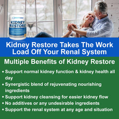 Kidney Restore FOS prebiotic image suggesting gut health support for renal function.