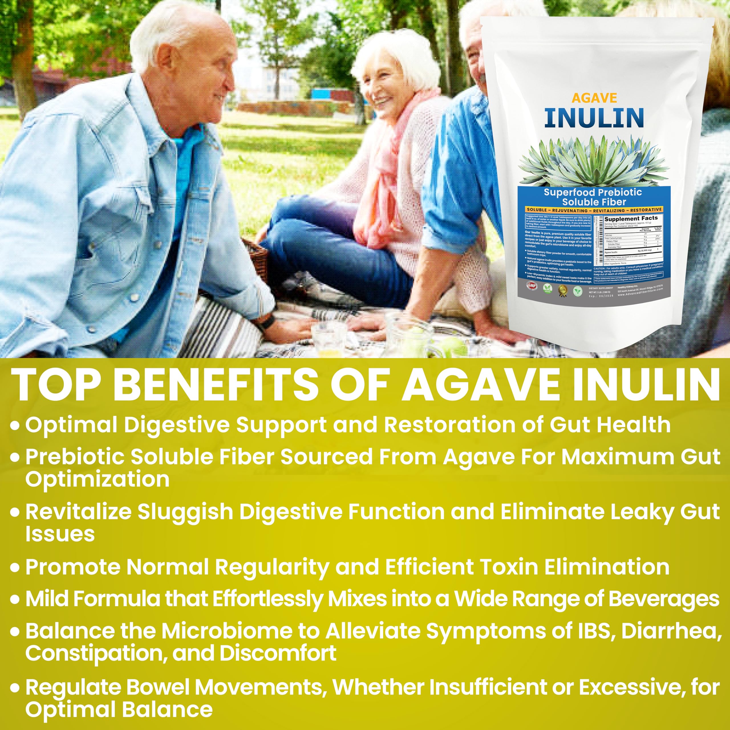 Kidney Restore Inulin Powder smoothie scene shows convenient daily fiber boost.