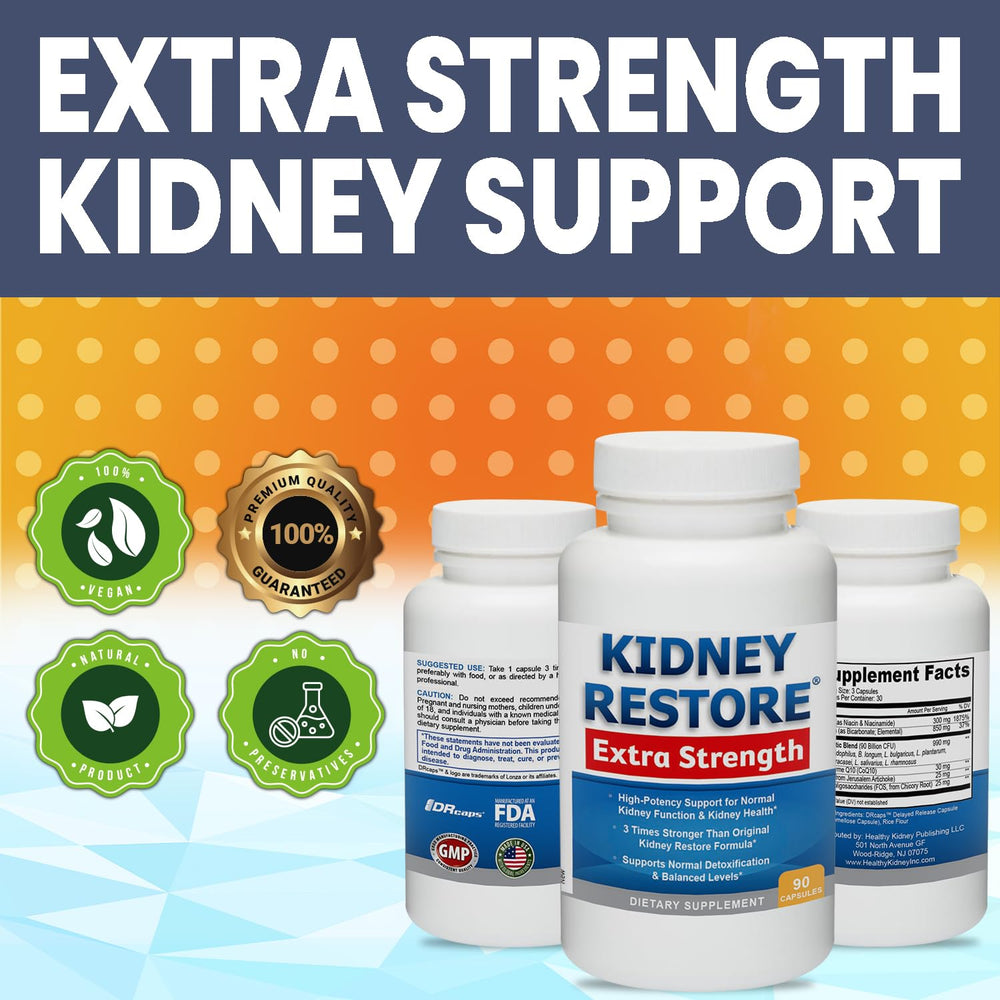 Kidney Restore label detail with USA-made badge.