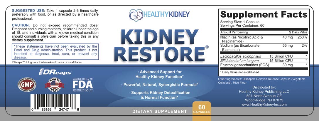 Kidney Restore niacin formula image hints at mineral balance and heart health support.