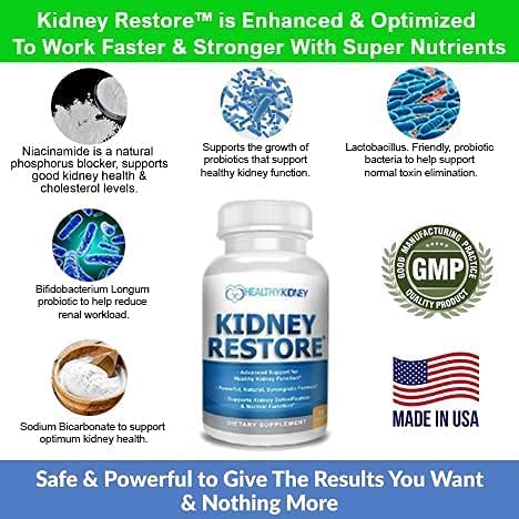 Boxed Kidney Restore packaging on a clean surface for daily regimen