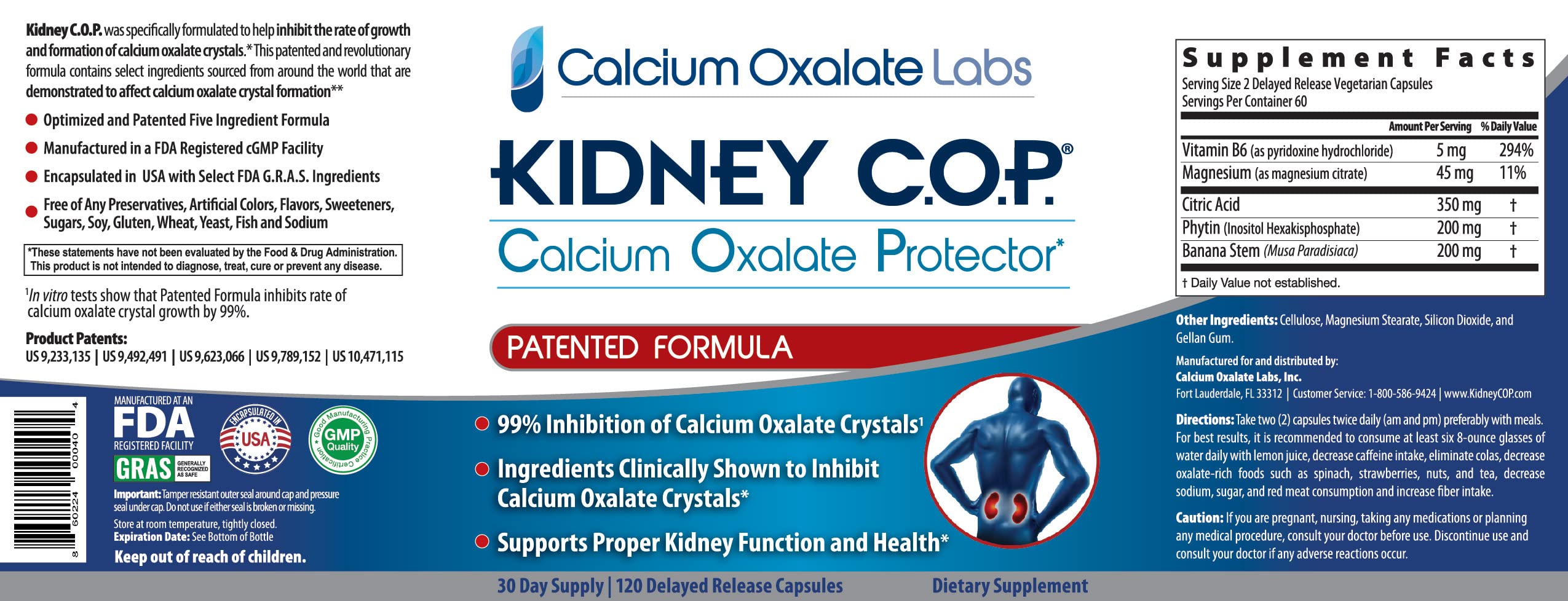 Patent badge on Kidney C.O.P. packaging signals proprietary technology.