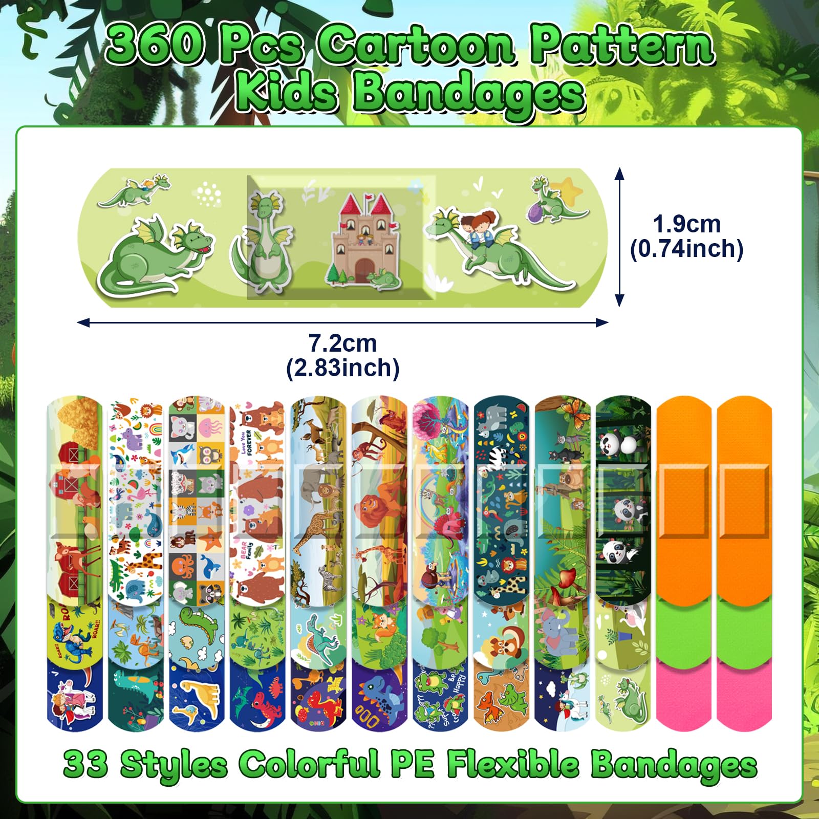 360 Pcs Kids Cartoon Bandages with colorful cartoon animals for safe dressing