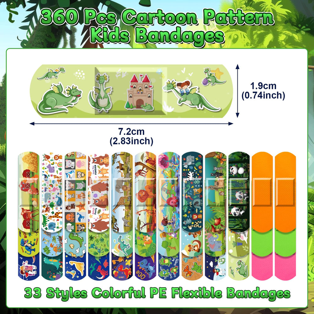 360 Pcs Kids Cartoon Bandages with colorful cartoon animals for safe dressing