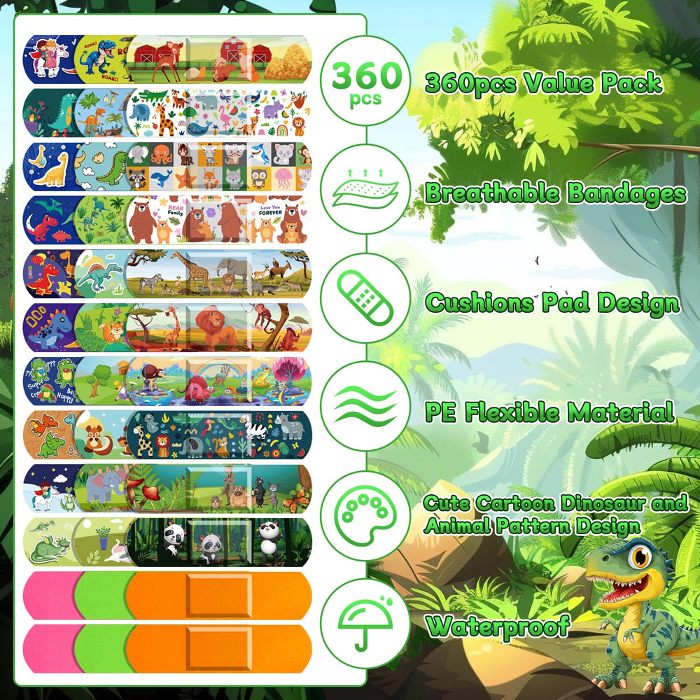360 Pcs Kids Cartoon Bandages offer waterproof, breathable protection during play