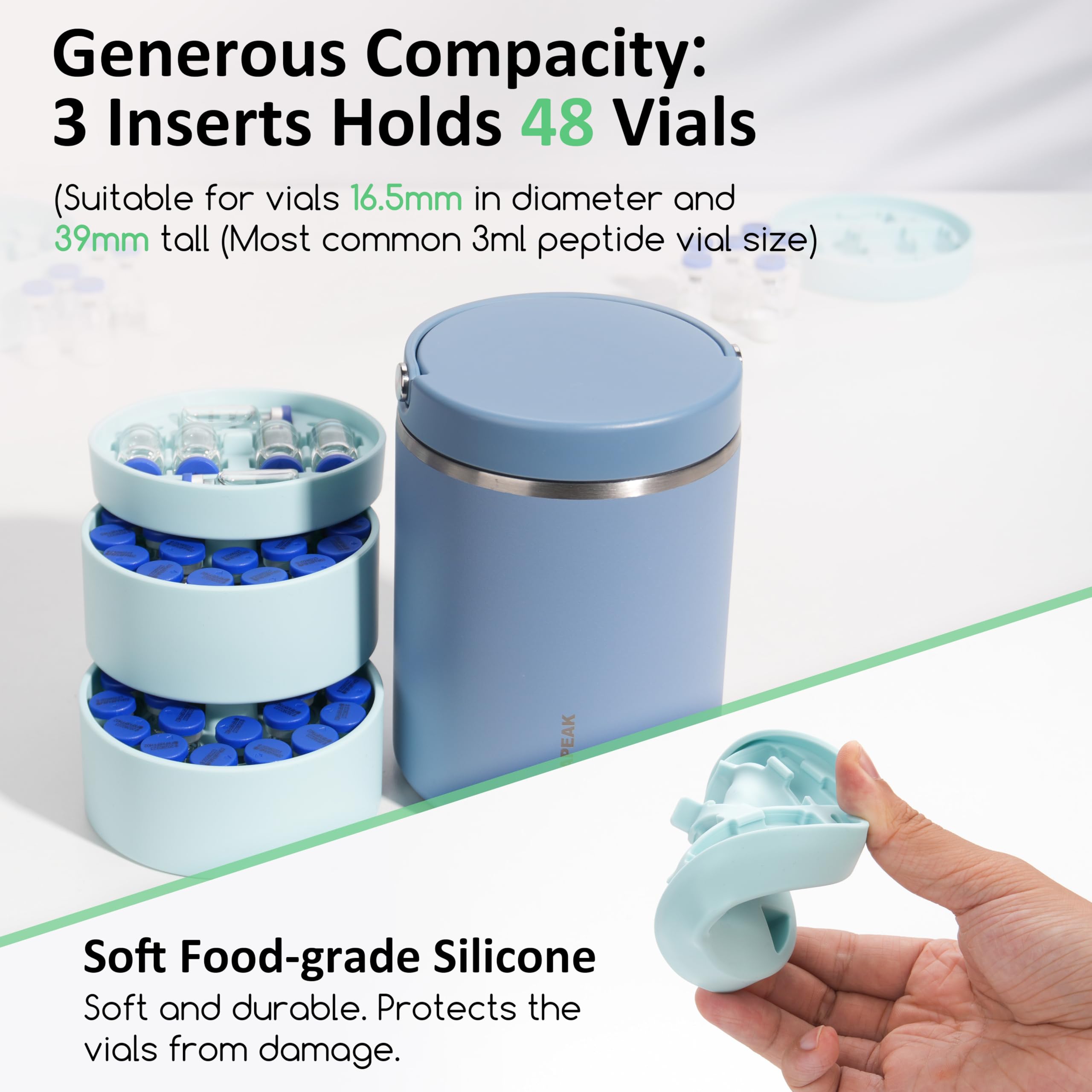 Kiicii silicone 3ml vial insert tall-2 maintains stable organization in larger Hydrapeak jars.