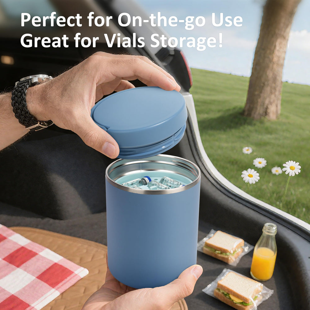 Kiicii stackable vial organizer saves space in compact travel setups.