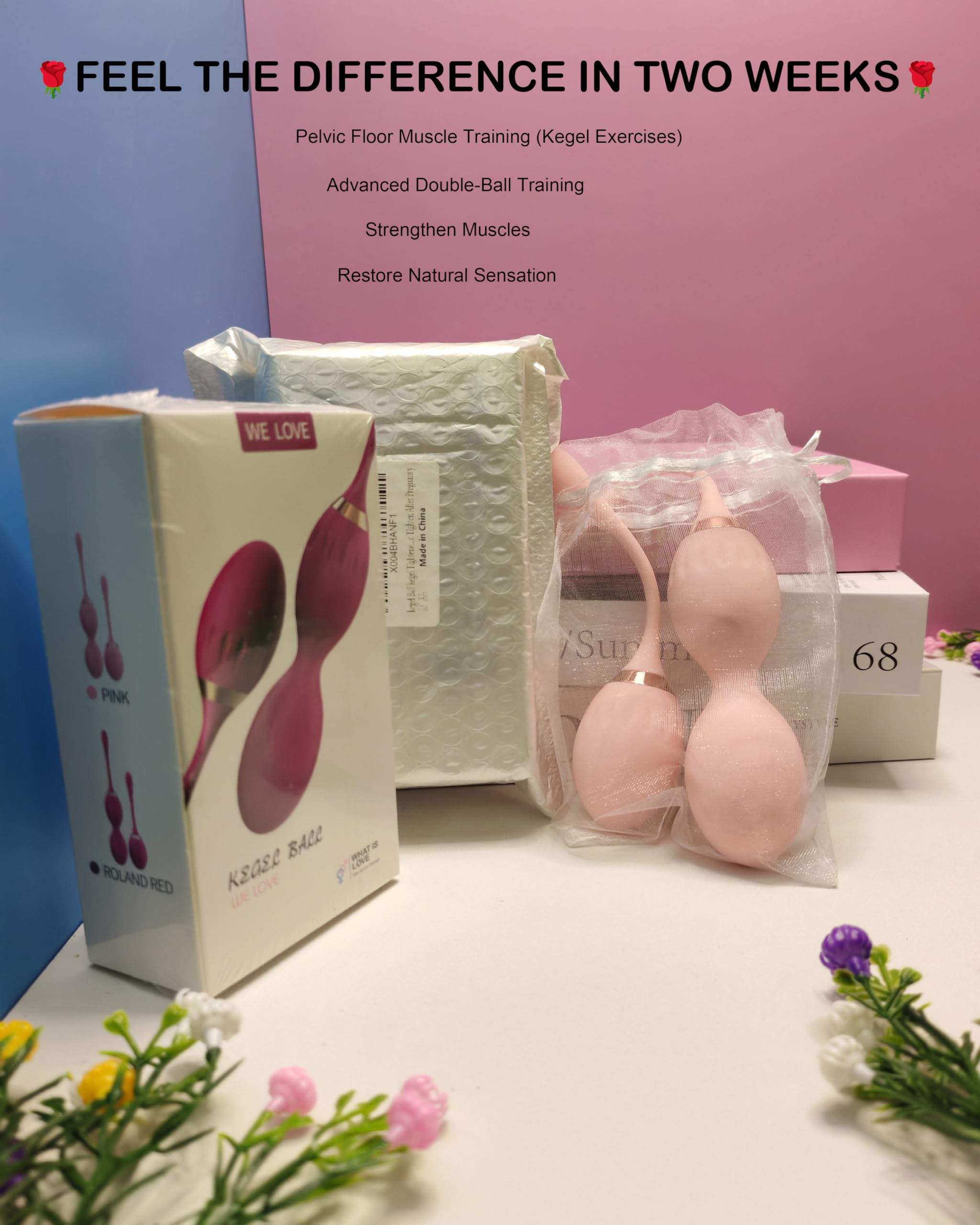 KIISAWA pink Kegel balls used with routine like standing or stair climbing.