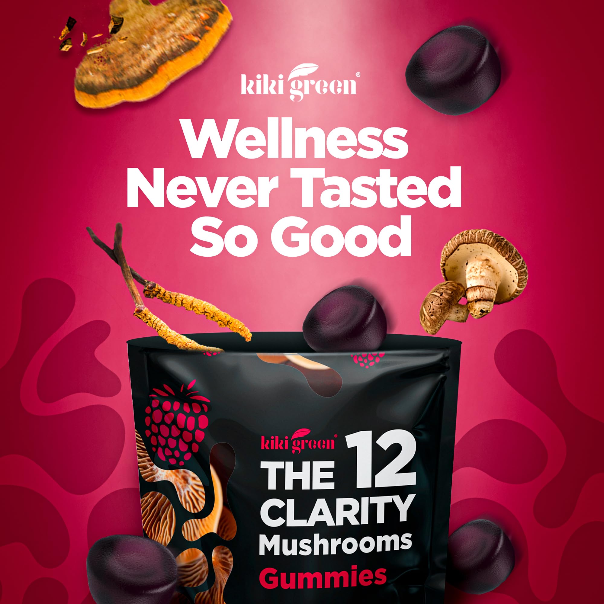 KIKI Green gummies pour shot conveys easy on-the-go wellness.