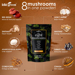 KIKI Green lion-mane powder scoop ready to mix into coffee or smoothies.