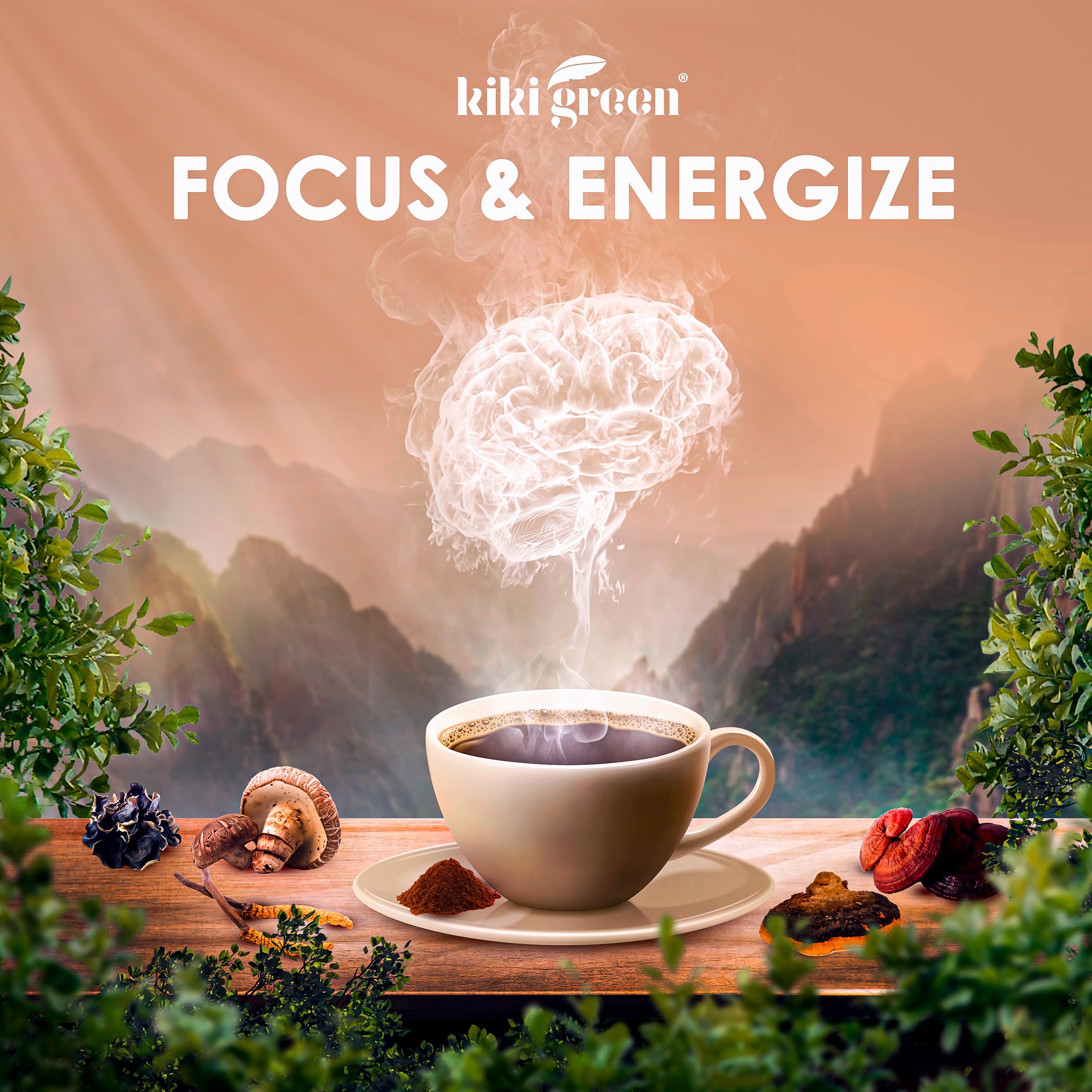 KIKI Green reishi powder jar with label, a versatile healthful add-in.