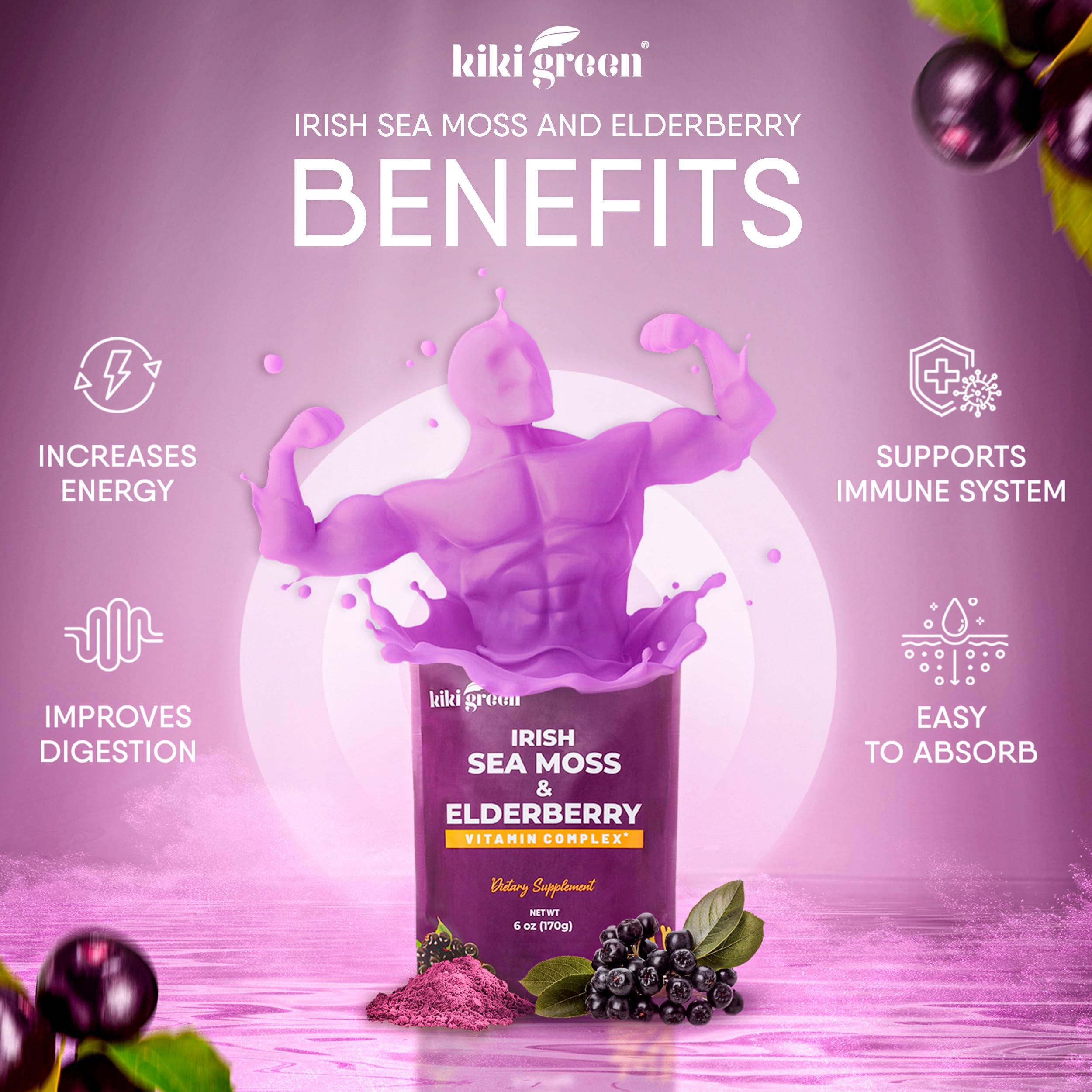KIKI Green sea moss powder scoop serving for easy daily supplement.
