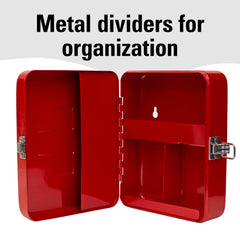 Kikkerland steel first aid case with chrome lock, secure storage for supplies.