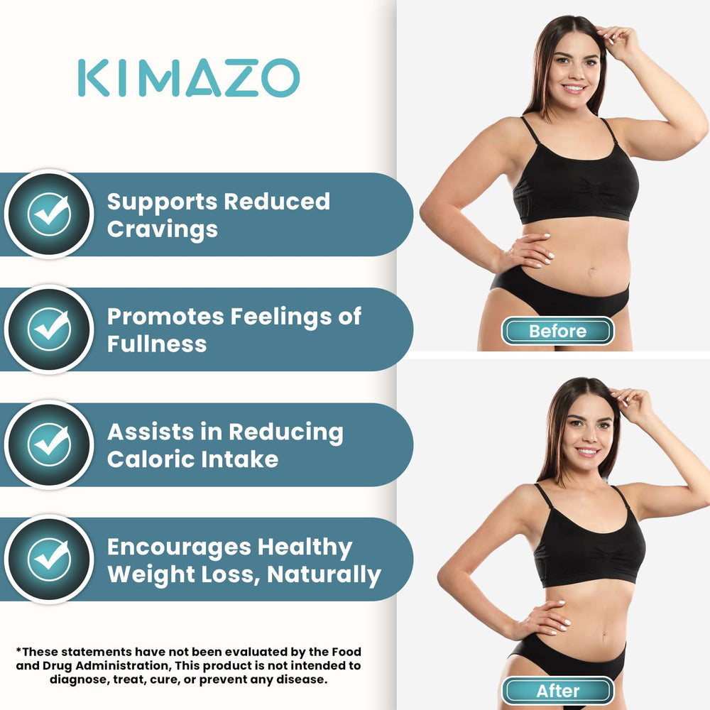 KIMAZO weight-loss capsules closeup showing compact daily-dose capsules for metabolism support.