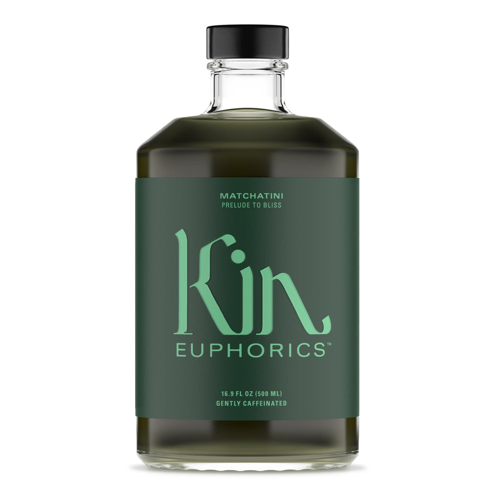 Kin Euphorics Matchatini bottle pour highlights creamy vanilla with a tart finish