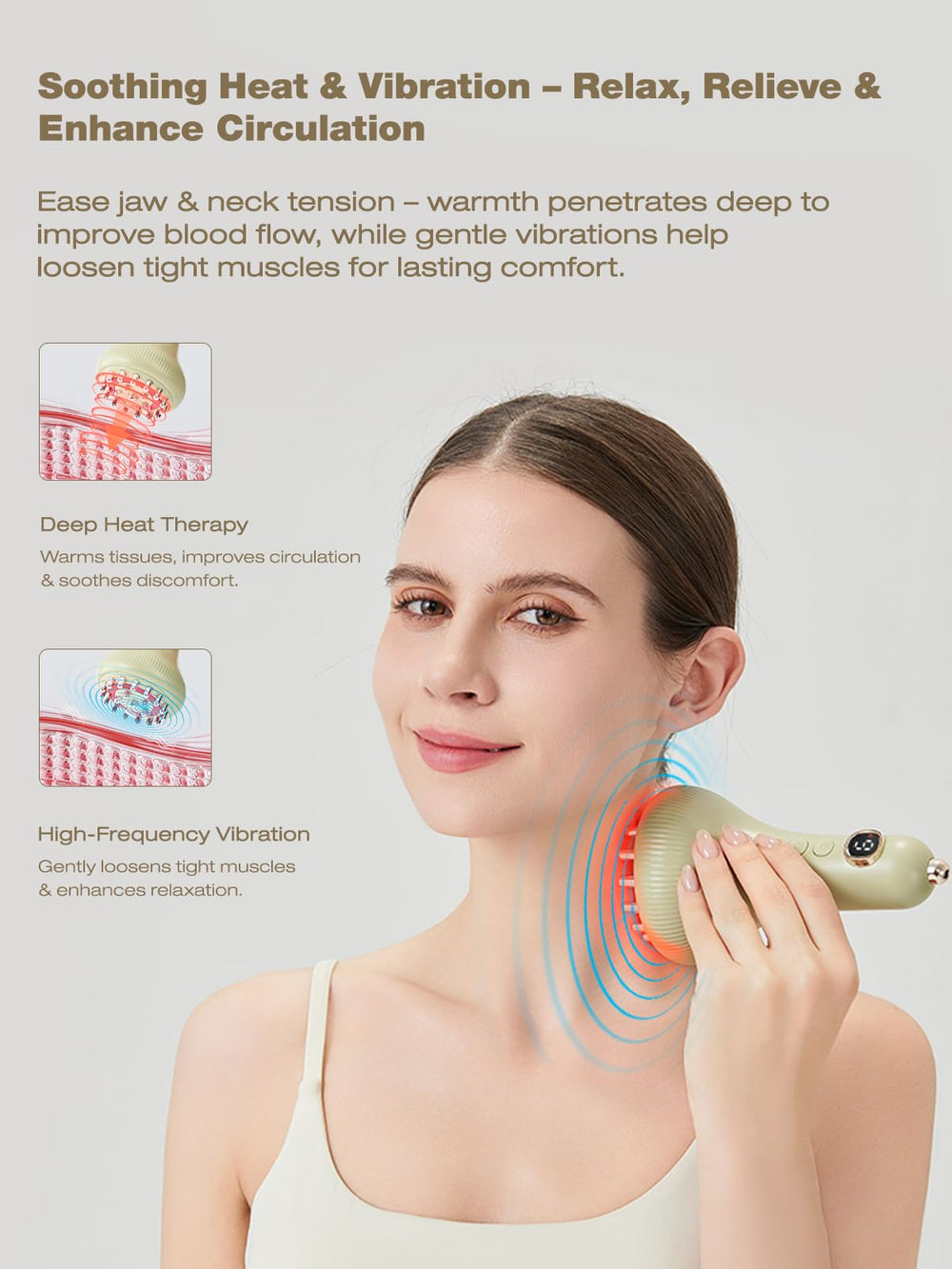 Kinbana massager used on neck and shoulders for full-body reach
