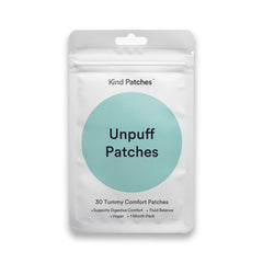 Kind Patches Unpuff pack displayed, suggesting a simple daily routine