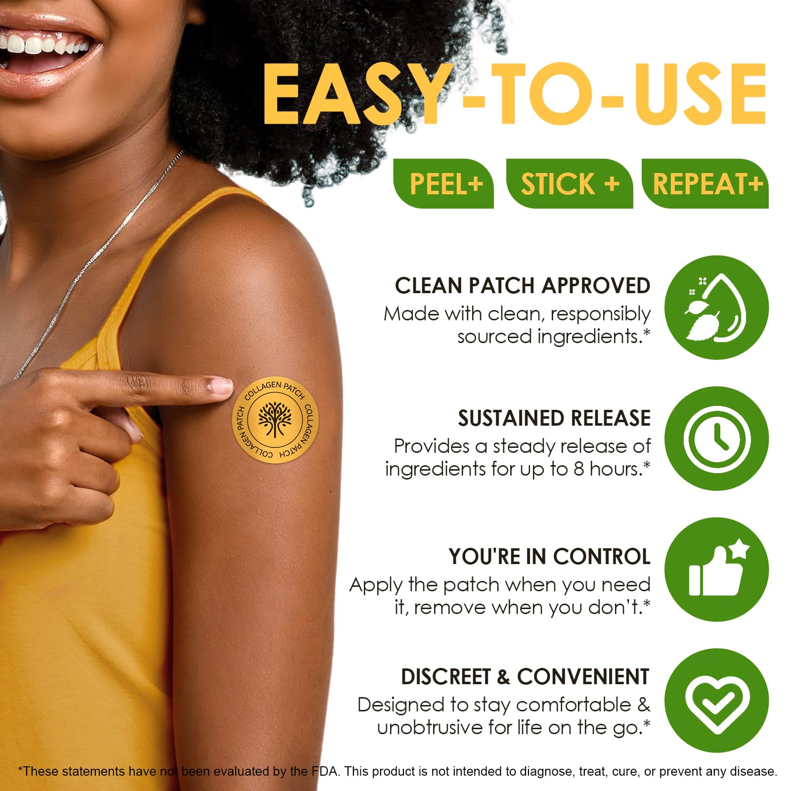Kinde Patch Collagen Patches packaging close-up, 30-count supply for daily routine