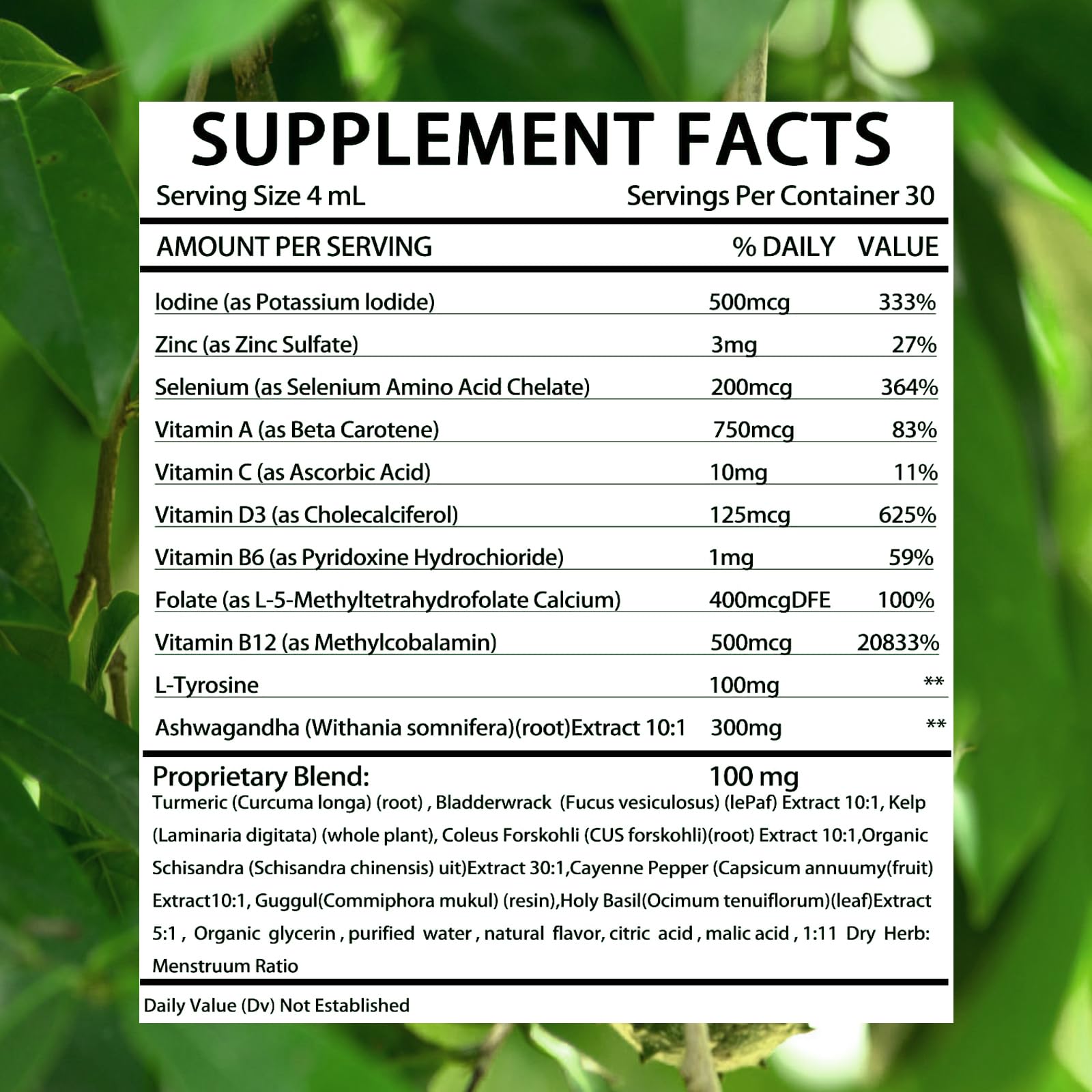 Kindled Thyroid Support Drops 4 ml dose can be mixed into water or a beverage.