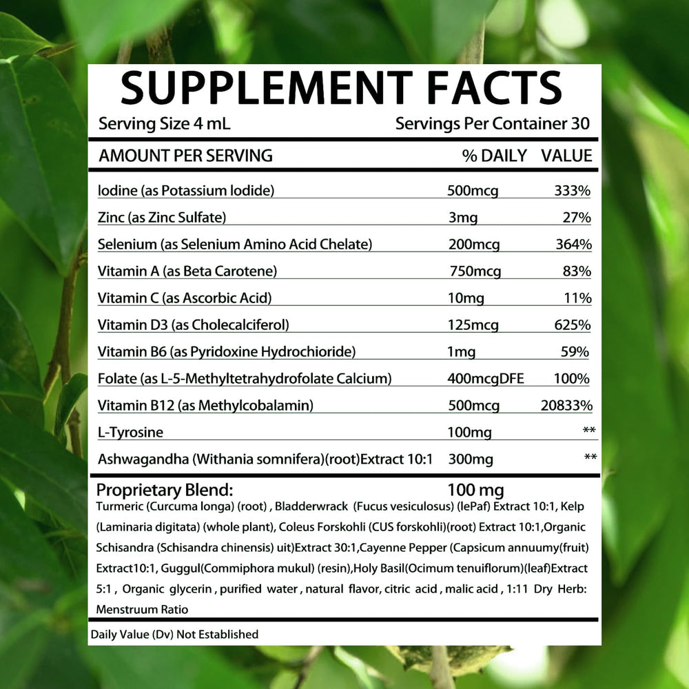 Kindled Thyroid Support Drops 4 ml dose can be mixed into water or a beverage.