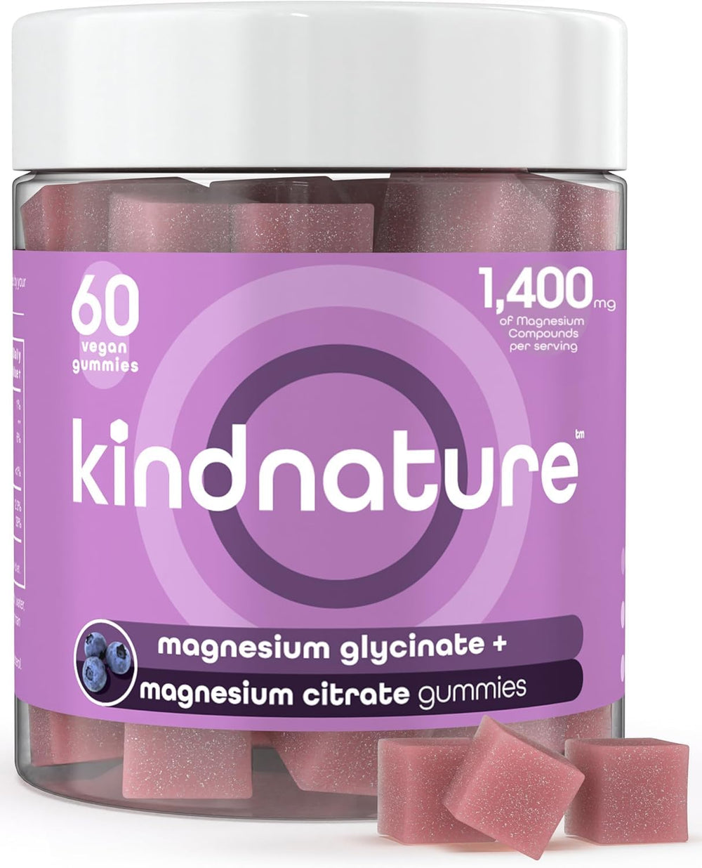 KINDNATURE Magnesium Gummies bottle pour signals easy daily calm and sleep support.