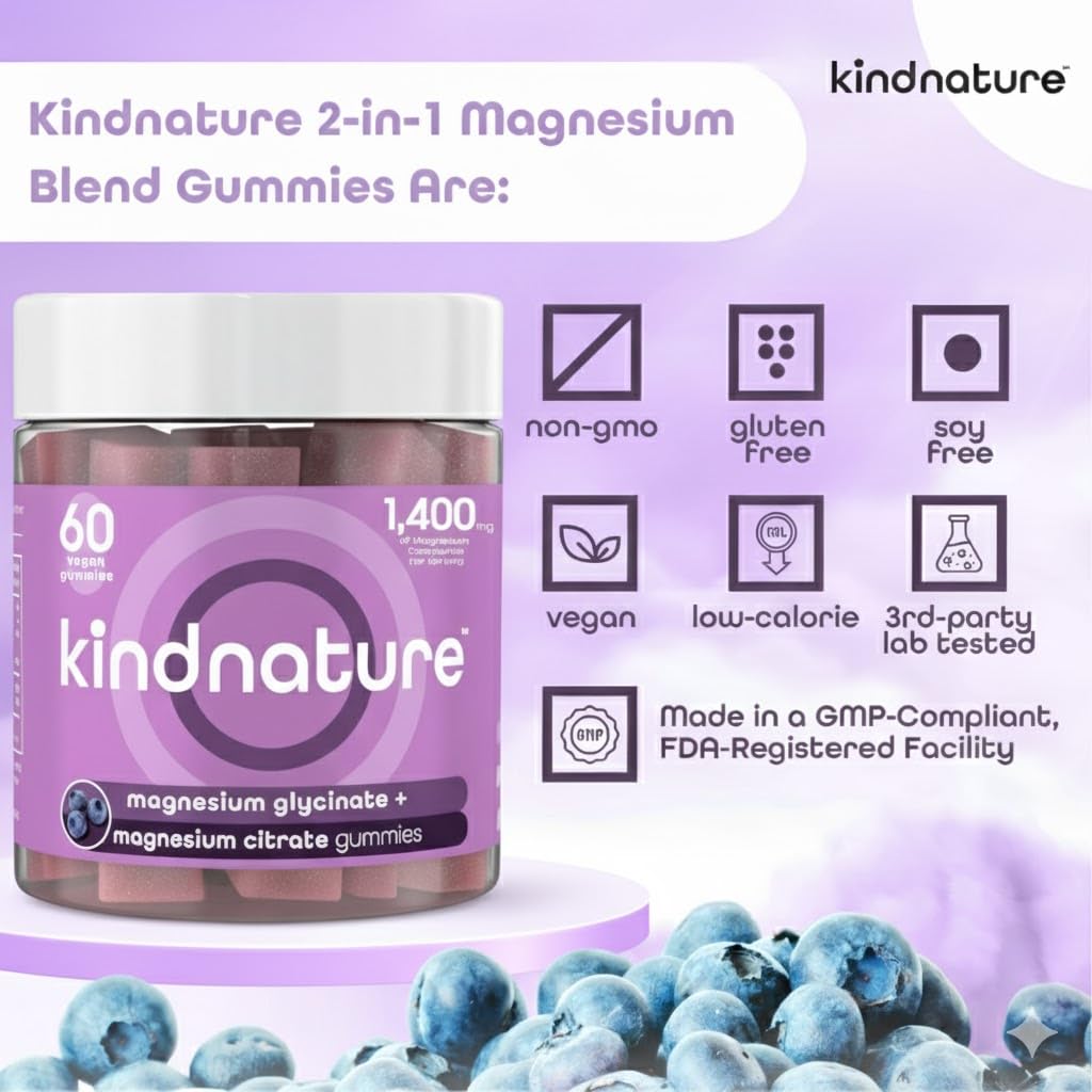 KINDNATURE Magnesium Gummies daily dosage demonstrates simple routine for sleep and stress relief.