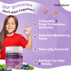 KINDNATURE Magnesium Gummies pack front highlights convenient chewable relief for cramps.