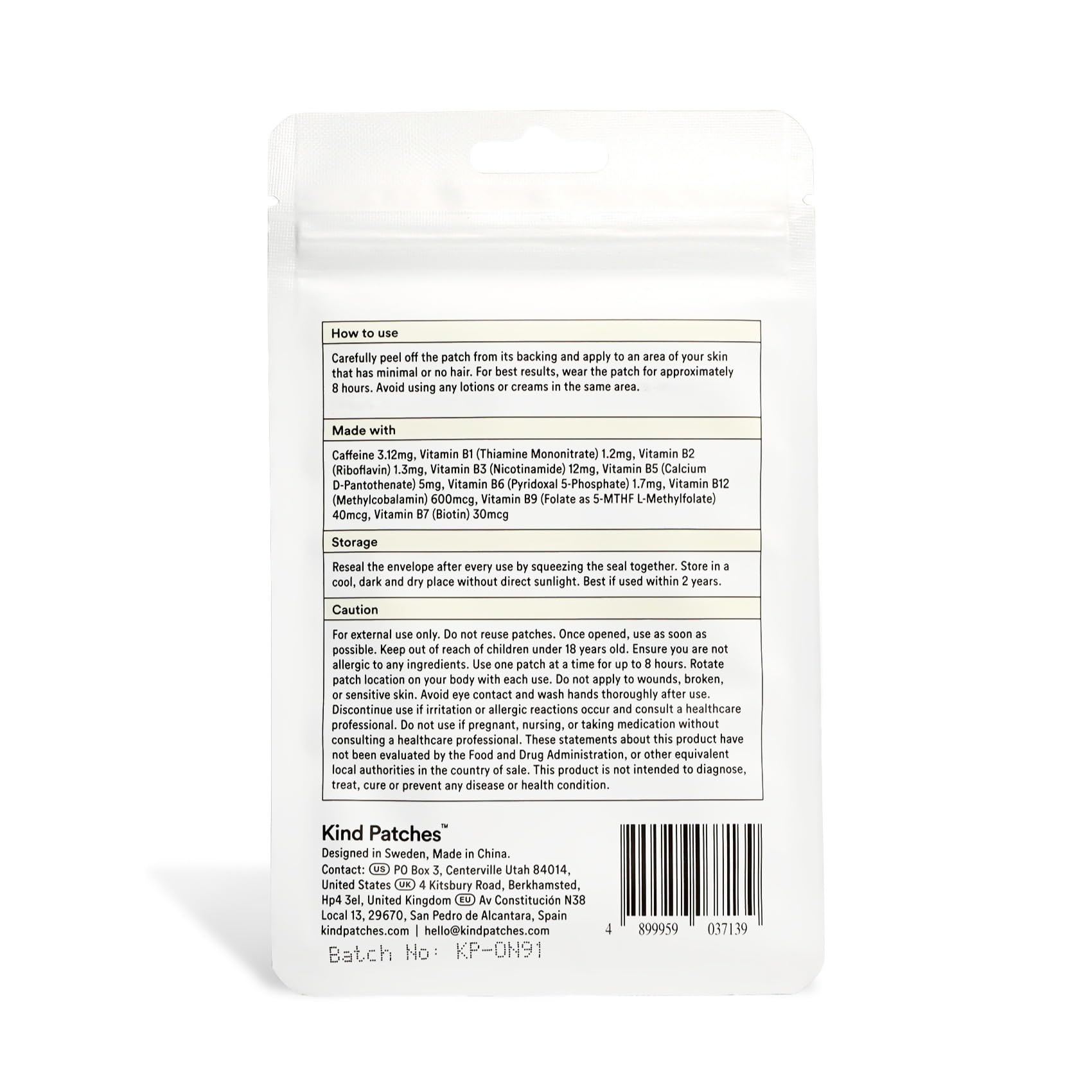 Kind Patches energy patch box-back shows 30-count supply.