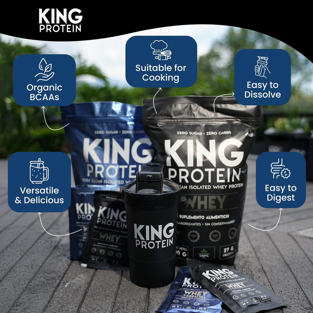 KING Protein Clean Whey Isolate packaging close-up shows freshness and clean ingredients