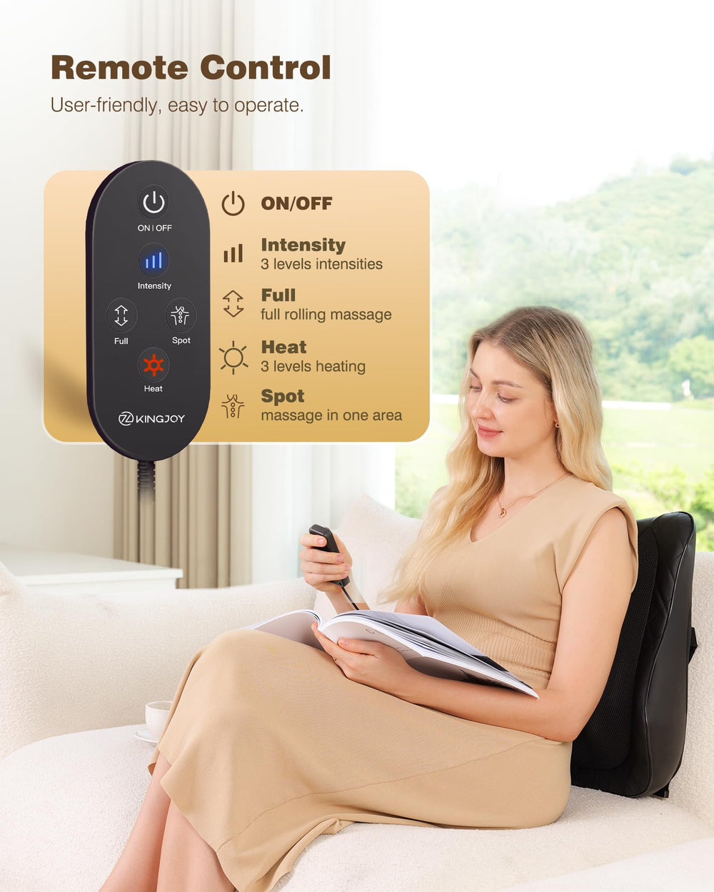 KINGJOY back massager 3D shiatsu kneading follows your spine.