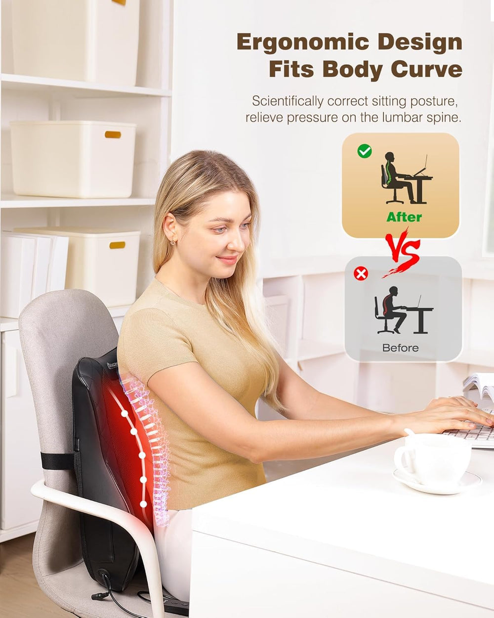 KINGJOY back massager three heat levels offer customizable warmth.
