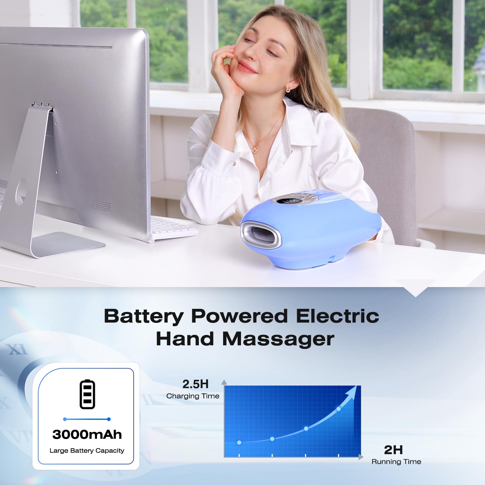 Kingjoy long cordless battery supports extended use at home or office.