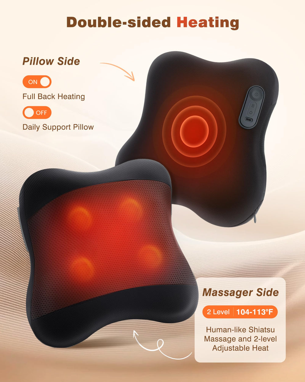 Kingjoy deep tissue kneading mimics thumb pressure for knots and tension.