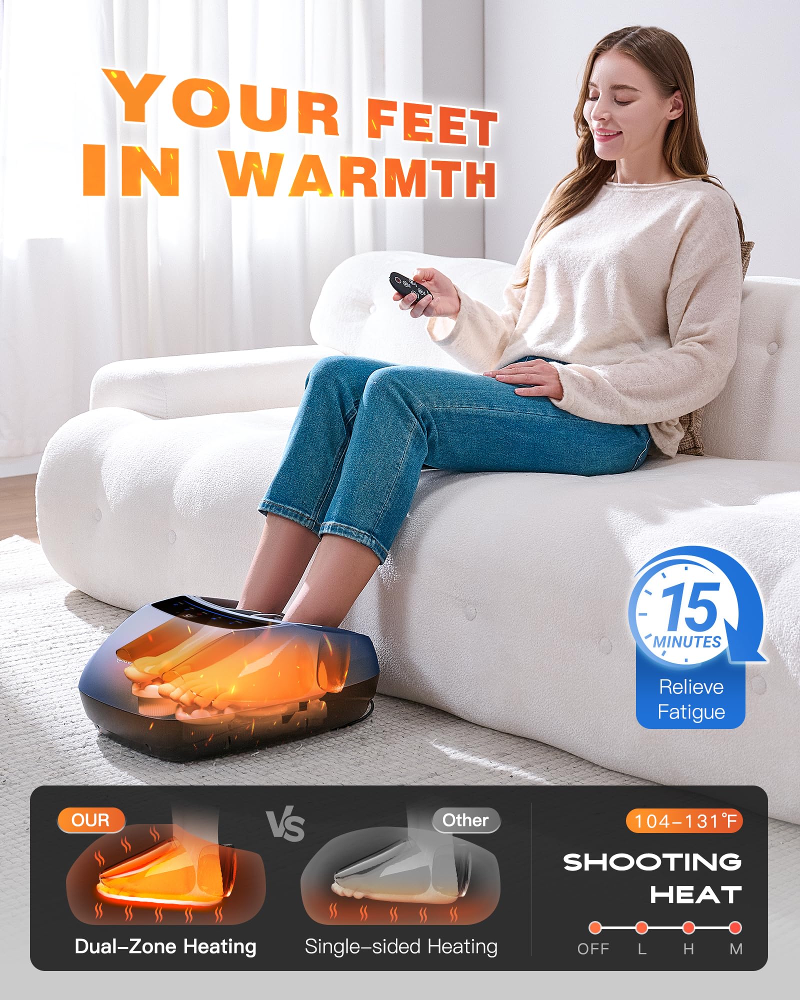 KINGJOY Foot Massager with Heat remote and display for easy control.