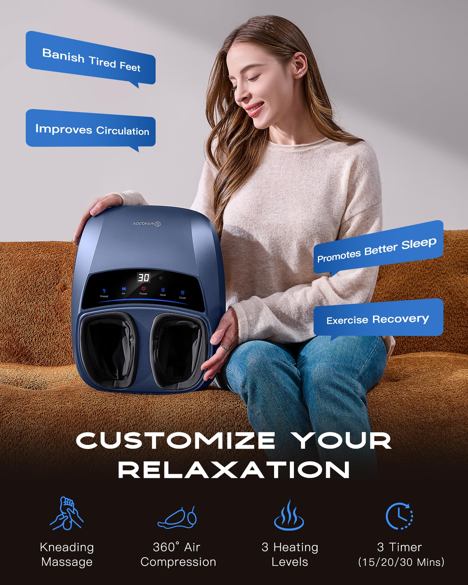 KINGJOY Foot Massager with Heat side view showing 3D rollers in action.
