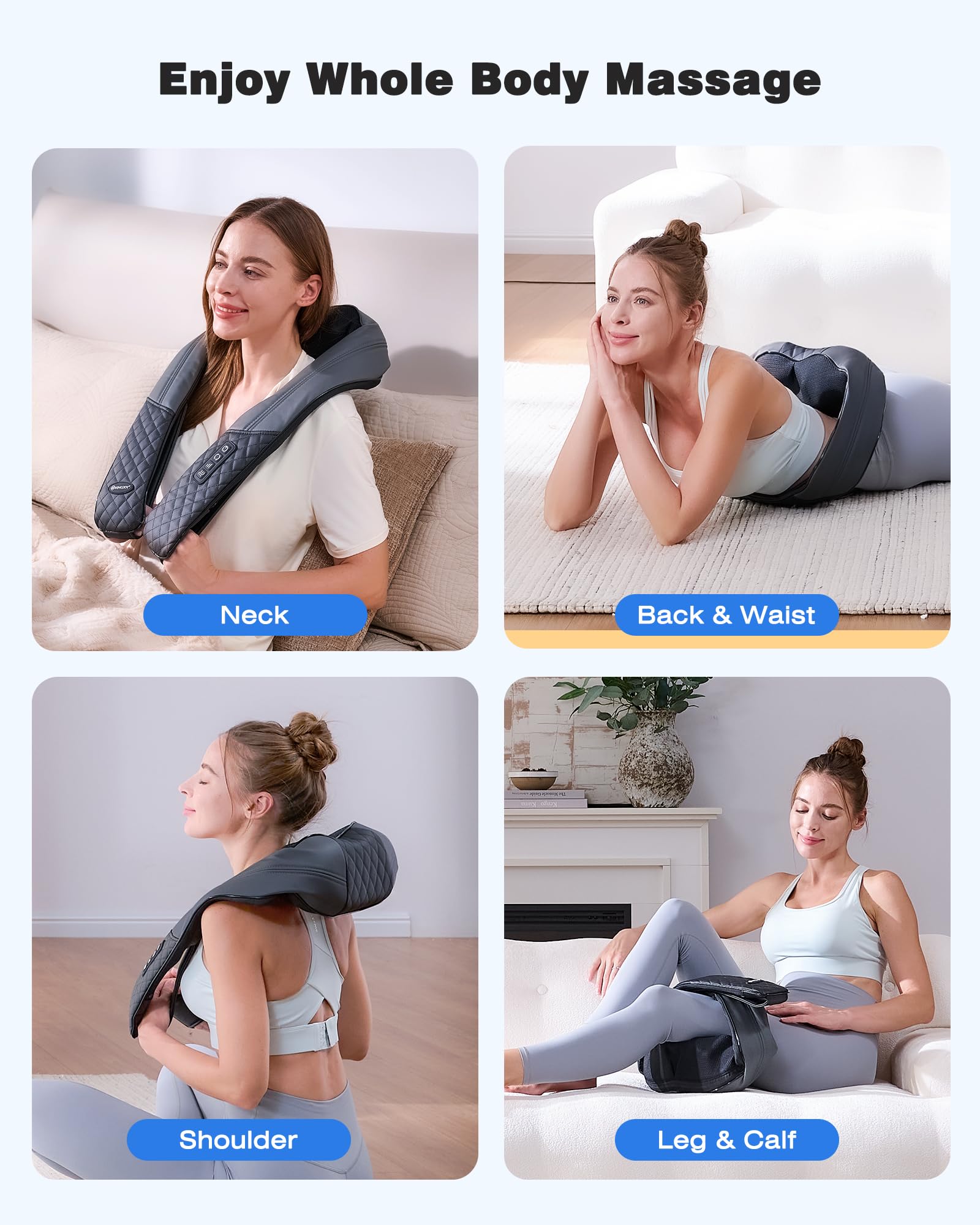 KINGJOY broad coverage supports neck, back, and shoulders.
