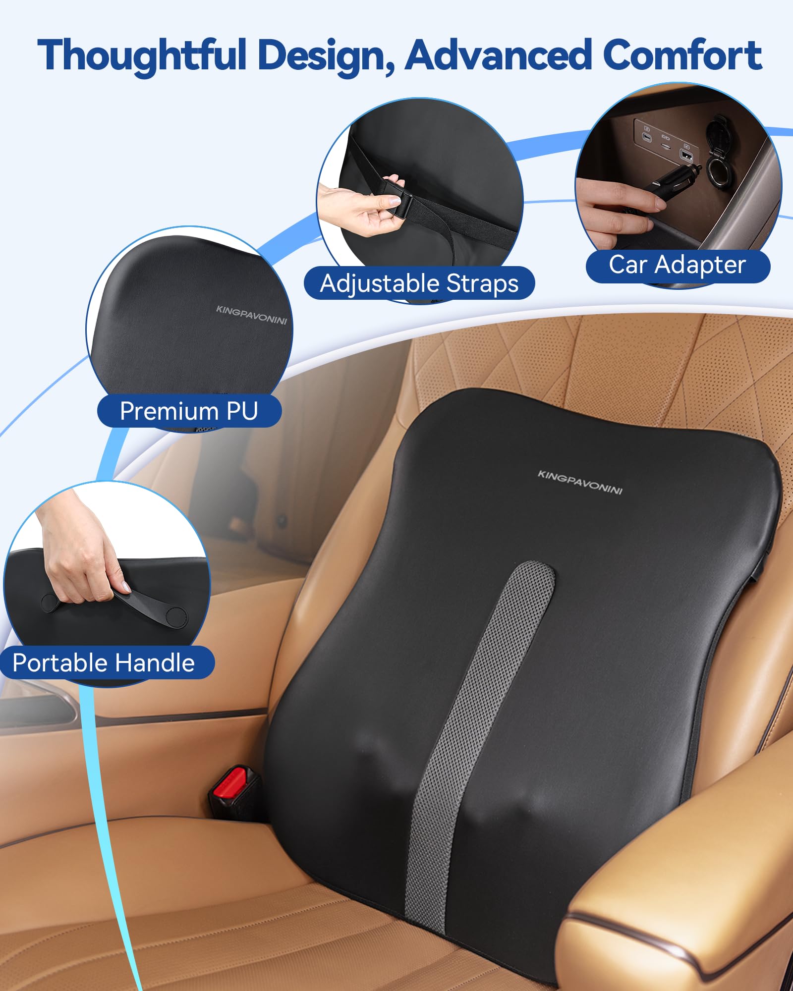 KingPavonini back massager with carry handle and car adapter for travel