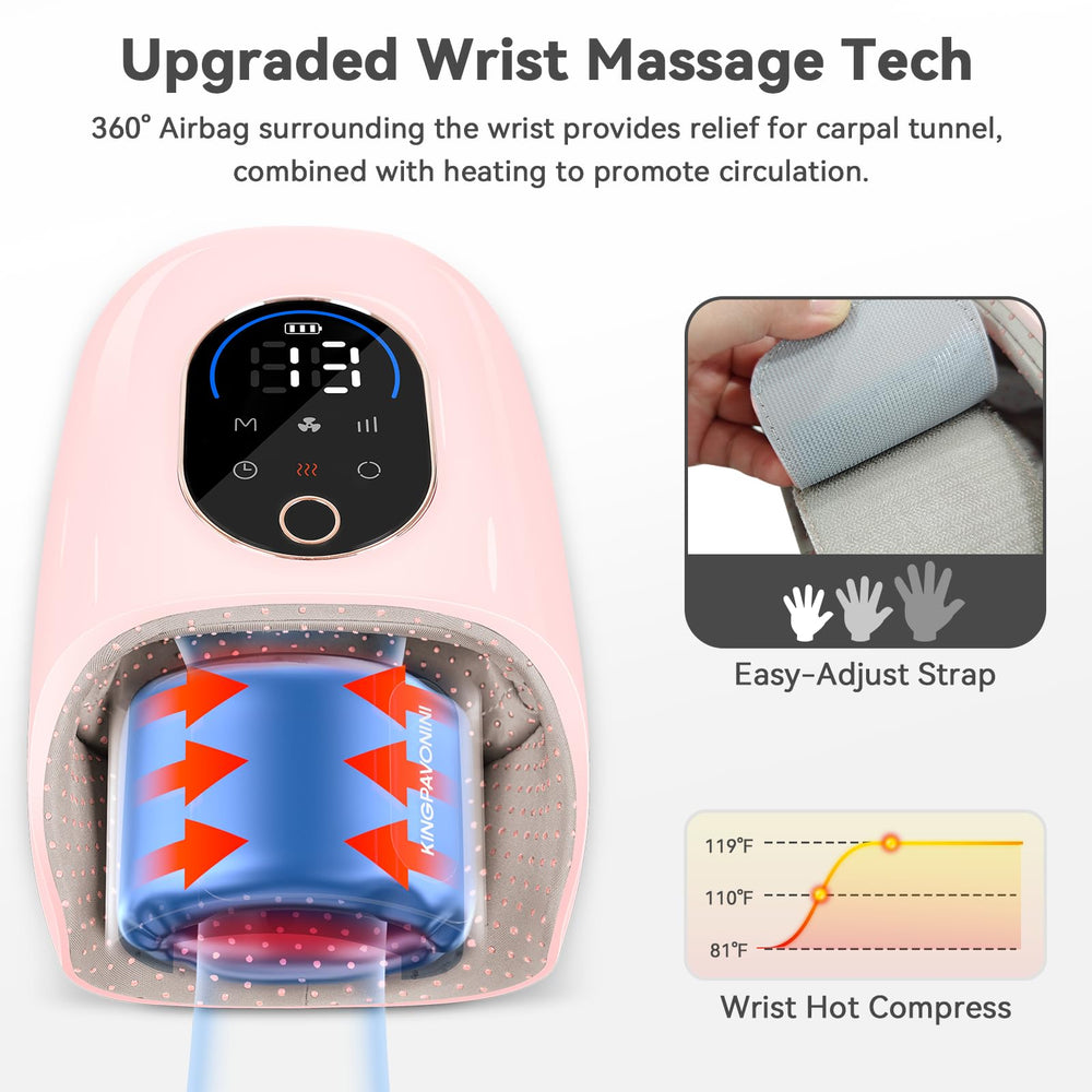 KingPavonini Hand Massager fingertips to wrist coverage for comprehensive relief.