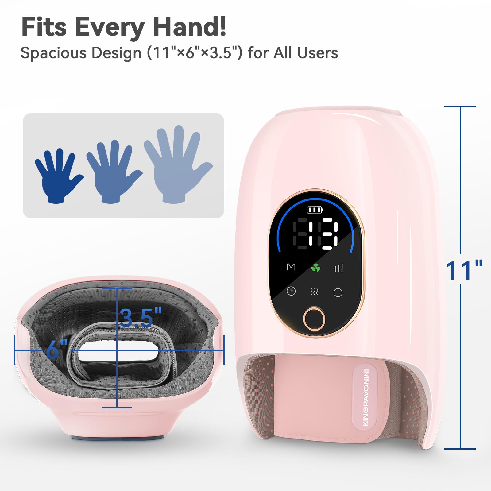 KingPavonini Hand Massager touchscreen panel enables quick, intuitive setup.